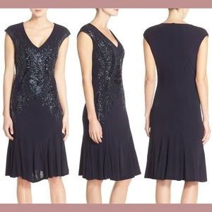 NWT $595‎ David Meister [SZ 10 ] Embellished Front Woven A-Line Dress